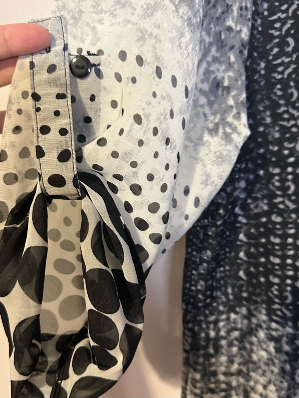 Creation XL Sheer Tunic Blouse Black White Polka Dot Abstract Layered Boho Top - Picture 9 of 13